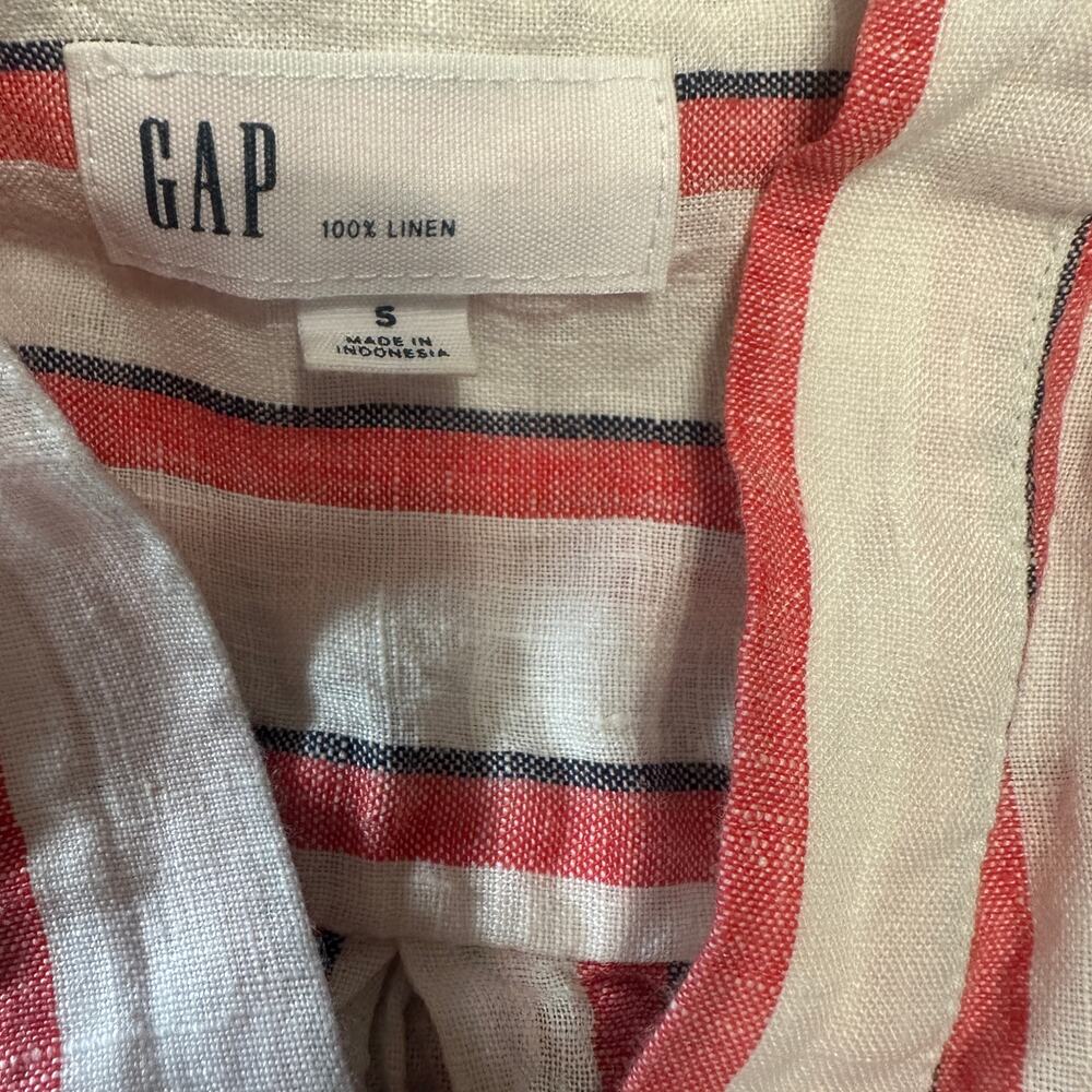 Gap 100% Linen Red Striped Linen Popover Tunic, Beachy Coastal‎ Nautical Small - Picture 7 of 9